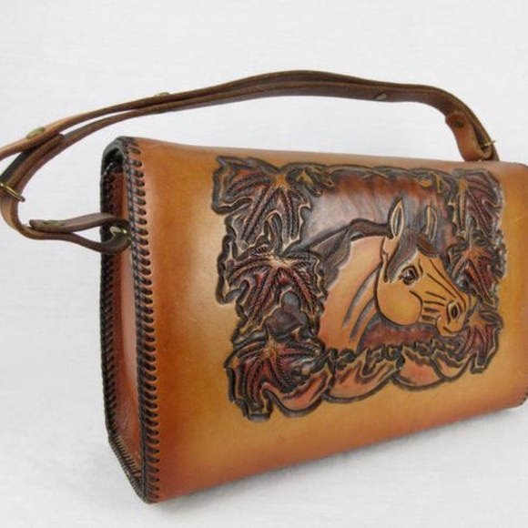 Vintage 50s 60s Hand Tooled Leather Western Purse - Picture 2 of 8
